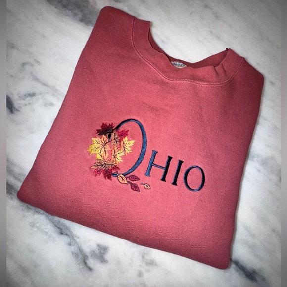 Vintage Ohio Sweatshirt Size Large Maroon Fleece Crewneck Pullover Embroidered - Picture 2 of 4